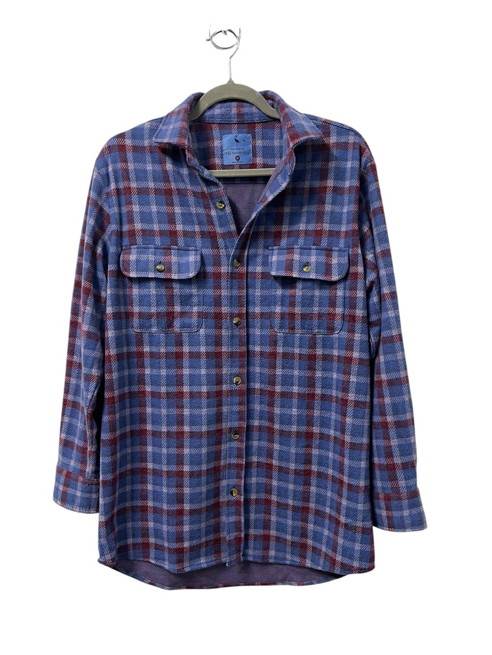 TailorByrd "The Sweatshirt" Chore Shirt Men’s M Blue Red Stretch Knit Button